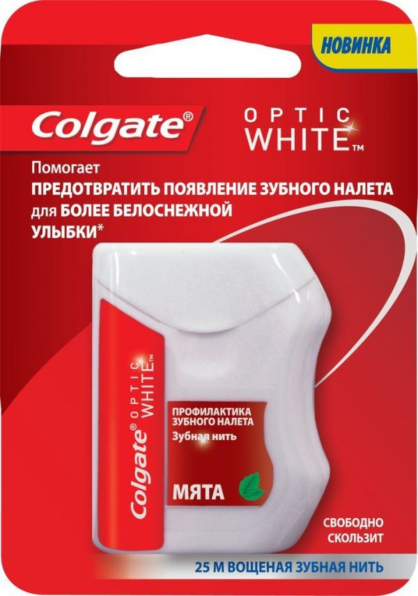 Колгейт зубная нить optic white 25м