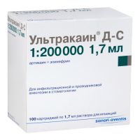Ультракаин д-с 40мг+5мкг/мл 1,7мл раствор для инъекций №100 картридж (SANOFI-AVENTIS DEUTSCHLAND GMBH)