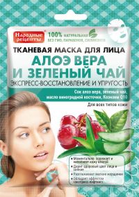Народные рецепты маска для лица тканевая 25мл алое зел.чай 3865 (ФИТОКОСМЕТИК ООО)