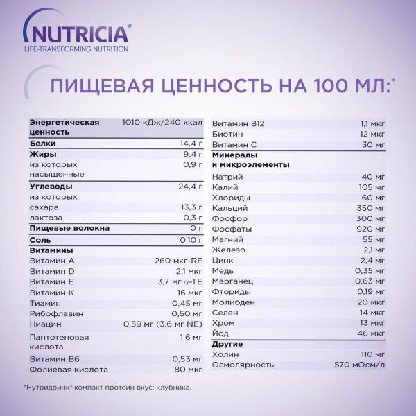 Нутридринк компакт протеин 125мл смесь д/энт.пит. №4 уп. клубника (Nutricia b.v.)
