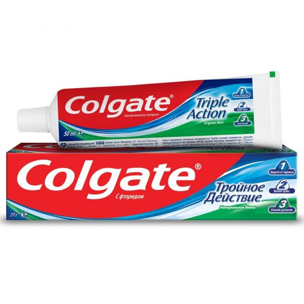 Колгейт зубная паста тройное действие 1-2-3 100мл натуральн. мята