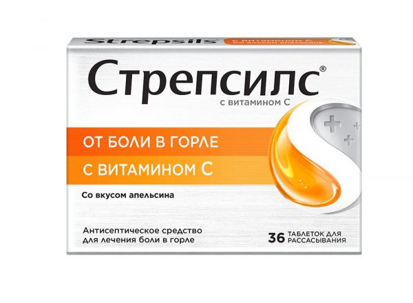 Стрепсилс с витамином с таблетки для рассасывания №36 апельсин