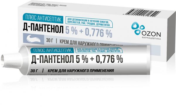Д-пантенол плюс антисептик 5%+0.776% 30г крем для наружного применения.