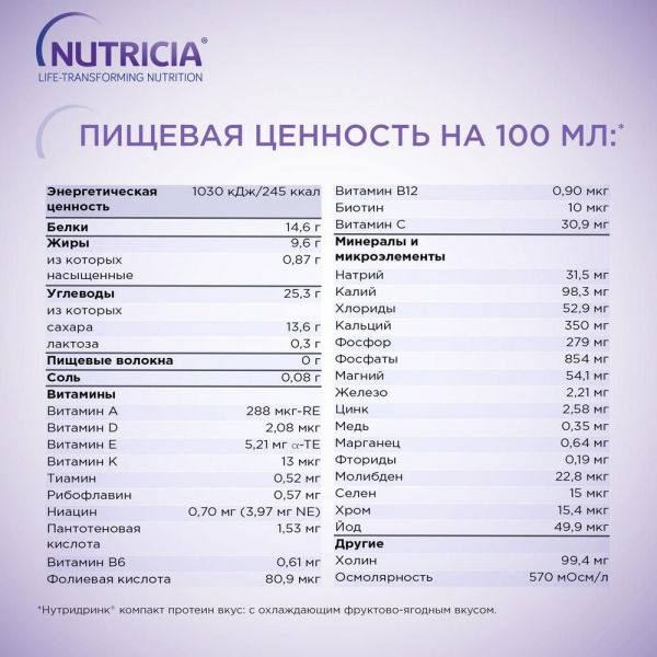 Нутридринк компакт протеин 125мл смесь д/энт.пит. №4 уп. охлаждающ. фруктово-ягодный вкус (Nutricia b.v.)