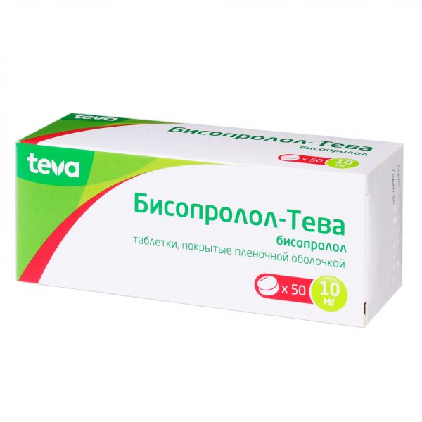 Бисопролол-тева 10мг таблетки покрытые плёночной оболочкой №50 (Teva pharmaceutical works private co.)