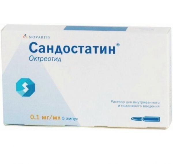 Сандостатин 50мкг/мл 1мл р-р д/ин.в/в.,п/к. №5 амп.