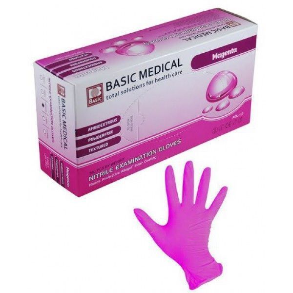 Перчатки basic magenta нитриловые пара розовый s