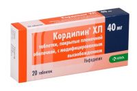 Кордипин xл 40мг таблетки покрытые плёночной оболочкоймодиф.высв. №20 (ARENA PHARMACEUTICALS GMBH/KRKA D.D.)