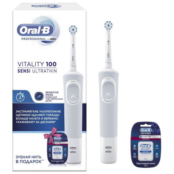 Орал би зубная щетка электрическая vitality d100 sensi ultrathin +зуб.нить